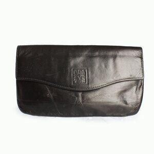 Anne Klein for St Thomas Clutch Bag Black Leather Organizer Wallet Vintage